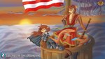 american_flag anthro boots cape clothed clothing cloud crow's_nest dark_clouds facial_markings female fin flag footwear gun hair head_markings long_hair male markings open_clothing open_shirt open_topwear ranged_weapon rifle sea ship shirt shoes sunset tail tail_markings topwear united_states_of_america vehicle water watercraft weapon lordofnothin1 fish marine shark 16:9 widescreen brother_(lore) sibling_(lore) sister_(lore)