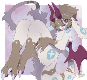 ambiguous_gender anthro claws finger_claws fur hair horn pawpads red_eyes red_horn red_pawpads red_wings simple_background solo tail tan_hair toe_claws white_body white_claws white_fur wings mochiri mythology dragon furred_dragon furred_scalie mythological_creature mythological_scalie scalie absurd_res hi_res