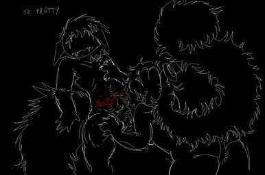 andromorph anthro between_legs big_butt big_fangs big_tail black_background bodily_fluids body_hair breasts butt butt_hair chest_squish claws clothing crying duo fangs featureless_breasts flat_chested floppy_ears fluffy fluffy_tail furrowed_brow grin grinning_at_partner half-closed_eyes happy_trail hat hat_only head_tilt head_tilted_back headgear headgear_only headwear headwear_only intersex leaning leaning_backward looking_at_another masochism mostly_nude narrowed_eyes neutral_expression nude nude_anthro pubes pubes_exposed ribs sadism sadomasochism simple_background sitting slightly_chubby smile spread_legs spreading tail tears teeth text thick_thighs white_line_art wide_hips wounded trotbug moxie_(trotbug) toby_(trotbug) canid felid feline hybrid mammal 2025 colored_line_art digital_drawing_(artwork) digital_media_(artwork) english_text monochrome sketch