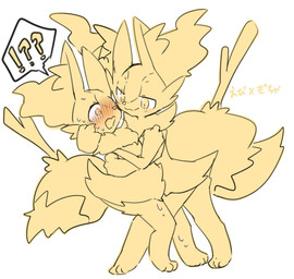 3_fingers 3_toes :3 ambiguous/ambiguous ambiguous_anthro ambiguous_gender anthro anthro_on_anthro arm_tuft big_tail biped blush blush_lines blushing_profusely bodily_fluids cheek_tuft chest_tuft claws closed_smile dipstick_tail duo facial_tuft feet finger_claws fingers hip_tuft holding_another inner_ear_fluff interrobang leaning leaning_backward leg_between_thighs markings mouth_closed nude_ambiguous nude_anthro object_in_tail open_mouth pointy_ears prick_ears shoulder_tuft side_view simple_background simple_coloring smile speech_bubble standing stick stick_in_tail sweat sweatdrop tail tail_markings text toes tuft white_background white_sclera yakiniku628 nintendo pokemon braixen canid generation_6_pokemon mammal pokemon_(species) 2020 digital_drawing_(artwork) digital_media_(artwork) hi_res japanese_text line_art spot_color translated