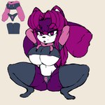 anthro big_breasts breasts clothing crouching female fur hair hands_behind_head hoodie legwear looking_at_viewer makeup purple_body purple_fur purple_hair solo star thick_thighs thigh_highs topwear under_boob zebunnyparadise paggi_outfit emmi_starr domestic_cat felid feline felis mammal mole_(disambiguation) 1:1 absurd_res hi_res