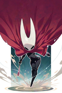 2_horns ambiguous_gender anthro biped black_body breasts cape cape_only clothing falling featureless_breasts flat_chested flowing_cape holding_melee_weapon holding_object holding_polearm holding_spear holding_weapon hollow_eyes horn landing melee_weapon mostly_nude needle_and_thread polearm red_cape red_clothing segmented_arms segmented_body segmented_legs silk simple_background solo spear string weapon polygoncherub hollow_knight_(franchise) team_cherry hornet_(hollow_knight) arachnid arthropod insect spider 2025 colored detailed digital_drawing_(artwork) digital_media_(artwork) full-length_portrait hi_res portrait shaded female_(lore)