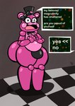 after_transformation anthro big_butt bow_on_head bow_tie bulge butt checkered checkered_floor clothing dialogue eyelashes femboy feminization forced forced_feminization forced_transformation hat headgear headwear huge_butt huge_thighs hyper hyper_butt hyper_thighs machine male pink_body solo speech_bubble square_speech_bubble thick_thighs top_hat transformation wide_hips orangedo69 five_nights_at_freddy's five_nights_at_freddy's_2 scottgames toy_freddy_(fnaf) animatronic bear mammal robot hi_res watermark