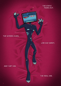 antennae_(anatomy) balls bed_sheet bedding blue_blush blush electronics for_a_head genitals grabbing_bedding humanoid_genitalia humanoid_penis imminent_sex inner_monologue lying male male_focus nude nude_male on_back penis screen screen_face solo television text thinking schayschaym hazbin_hotel hellaverse vox_(hazbin_hotel) demon demon_humanoid humanoid object_head screen_head tv_head 2026 comic english_text hi_res