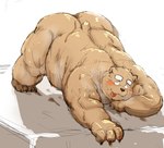 anthro ass_up belly big_belly big_butt blush brown_body brown_fur butt condom condom_in_mouth fur jack-o'_pose kemono male mouth_hold object_in_mouth overweight overweight_male pose sexual_barrier_device solo kotobuki bear mammal 2021 hi_res meme