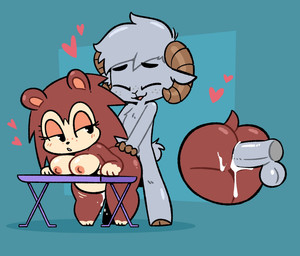 anthro anthro_on_anthro anthro_penetrated anthro_penetrating anthro_penetrating_anthro areola balls bent_over bodily_fluids breasts chibi countershading cum cum_in_vagina cum_inflation cum_inside duo eyelashes female female_penetrated freckles from_behind_position fur genital_fluids genitals grey_body grey_fur happy happy_sex heart_symbol horn inflation looking_pleasured male male/female male_penetrating male_penetrating_female nipples orgasm penetration penile penile_penetration penis_in_vagina rear_view sex thick_thighs vaginal vaginal_penetration yopy animal_crossing nintendo sable_able bovid caprine eulipotyphlan goat hedgehog mammal 2025 hi_res