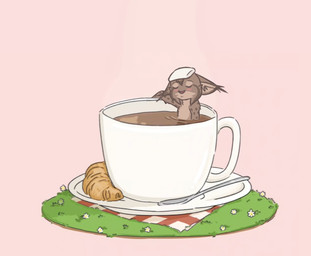 anthro blush bread brown_body brown_fur cheek_tuft container croissant cup cutlery ear_tuft eyes_closed facial_tuft food fur kitchen_utensils liquid male pastry pink_background simple_background solo spoon tools towel towel_on_head tuft theblueberrycarrots marc_(theblueberrycarrots) felid feline lynx mammal