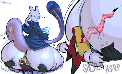 anal anus big_butt blep bodily_fluids bottom_heavy bottomless butt clothed clothing duo facesitting fur genital_fluids hoodie huge_butt long_tongue looking_pleasured male male/male multicolored_body multicolored_fur oral partially_clothed red_body red_fur rimming sex sitting_on_another tan_body tan_fur thick_thighs tongue tongue_out topwear white_body wide_hips uromatsu nintendo pokemon cosmic_(cosmicmewtwo) ruko_(typh) felid feline generation_1_pokemon generation_2_pokemon legendary_pokemon mammal mewtwo pokemon_(species) typhlosion hi_res