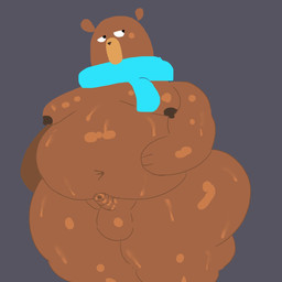 anthro balls big_butt blue_scarf bodily_fluids brown_body brown_fur butt fur genitals half-closed_eyes looking_aside male mostly_nude narrowed_eyes overweight overweight_anthro overweight_male penis scarf scarf_only simple_background small_penis solo sweat sweaty_body thick_thighs remmy052175824 duolingo falstaff_(duolingo) bear mammal 1:1 2025 english_description hi_res