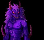 demonic demonic_eyes fangs glowing glowing_eyes hair horn long_ears long_hair metroidvania muscular nipples pecs slave teeth tcrakman chained_one demon monster