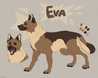 ambiguous_feral ambiguous_gender brown_body brown_fur brown_tail cheek_tuft facial_tuft feral fur glistening glistening_eyes leg_tuft open_mouth orange_eyes side_view simple_background solo tail tan_body tan_fur tan_tail tuft roobin eva_(wolffan45) canid canine canis domestic_dog german_shepherd herding_dog mammal pastoral_dog hi_res model_sheet