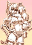 animal_print animal_print_bikini big_breasts bikini breasts claws clothing duo fangs female fur_trim_(clothing) pattern_bikini pattern_clothing pattern_swimwear paws smile swimwear tail teeth tiger_print tiger_print_bikini two-piece_swimsuit hisahiko haruhi animal_humanoid cat_humanoid felid felid_humanoid feline feline_humanoid humanoid mammal mammal_humanoid