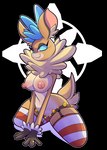 2016 :3 alpha_channel anthro antlers areola bell blue_eyes breasts brown_body brown_fur chest_tuft christmas clothing deer female fur genitals holidays horn inner_ear_fluff kneeling legwear looking_at_viewer mammal new_world_deer nipples no_pupils pattern_clothing pattern_legwear pussy reindeer simple_background smile snappygrey solo stockings striped_clothing striped_legwear stripes tail them's_fightin'_herds thick_thighs tuft velvet_reindeer_(tfh)