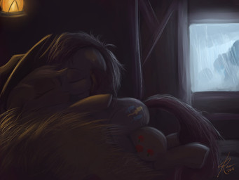 barn blonde_hair bodily_fluids clothing cowboy_hat cutie_mark duo eyes_closed female female/female feral hair hat hay headgear headwear hug inside kissing lamp lantern pink_hair raining sweat tail wet window_light raikoh-illust friendship_is_magic hasbro my_little_pony applejack_(mlp) pinkamena_(mlp) pinkie_pie_(mlp) earth_pony equid equine horse mammal pony 2012 4:3