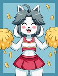 anthro blush bottomwear breasts cheerleader clothed clothing female fur hair midriff navel skirt solo thick_thighs white_body white_fur wide_hips huitu_c undertale undertale_(series) temmie_(undertale) mammal tem hi_res