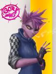 1_eye anthro breasts cigarette clothed clothing female gloves hair handwear piercing short_hair smoking solo sweater topwear gorezing gorezing_(character) felid feline lynx mammal