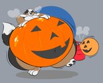 air_from_mouth air_inflation anthro balloon belly belly_expansion belly_squish big_belly expansion food fruit glistening glistening_belly grey_background hand_on_belly hand_on_own_belly holidays huge_belly hyper hyper_belly hyper_inflation inflatable inflation jack-o'-lantern motion_lines navel plant pumpkin pumpkin_belly shadow simple_background squish swelling voodoo voodoo_inflation taylor_fawks halloween sam_(thesammon) canid canine canis domestic_dog mammal 2023 absurd_res hi_res