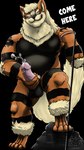 anthro bodily_fluids cum ejaculation eyewear genital_fluids genitals glasses leash male masturbation penis solo eros_thedragon nintendo pokemon emarcanine arcanine generation_1_pokemon pokemon_(species) 9:16 hi_res