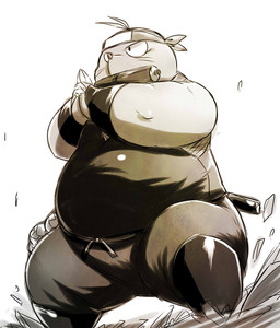 anthro bottomwear clothing kemono male ninja overweight overweight_anthro overweight_male pants simple_background solo warrior weapon chiro_(artist) eulipotyphlan mammal mole_(animal) 2015