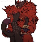 3_heads 5_fingers anthro anthro_on_anthro anus arm_tuft armor backsack balls belly big_biceps big_deltoids big_muscles big_pecs black_anus black_arms black_back black_balls black_body black_butt black_claws black_ears black_face black_fingers black_fur black_hands black_legs black_nose black_perineum black_tail black_tongue bodily_fluids butt cheek_tuft chin_tuft claws clothed clothed_anthro clothed_male clothing deltoids dipstick_ears dipstick_tail drooling duo ear_markings empty_eyes eyes_closed facial_markings facial_tuft fingers fur genitals grin half-closed_eyes hand_on_arm hand_on_chest hand_on_tail head_markings headgear helmet huge_deltoids huge_muscles humanoid_hands imminent_sex interspecies kissing larger_anthro larger_male leg_tuft male male/male male_anthro manly markings multi_head multicolored_body multicolored_ears multicolored_fur muscle_size_difference muscular muscular_anthro muscular_arms muscular_male muscular_thighs narrowed_eyes neck_tuft nude_male open_mouth open_smile pecs perineum purple_body purple_ears purple_face purple_fur purple_markings purple_tail red_arms red_belly red_body red_chest red_ears red_face red_fingers red_fur red_hands red_inner_ear red_legs red_nose red_tongue saliva sharp_teeth simple_background size_difference skimpy slim_anthro slim_male small_balls smaller_anthro smaller_male smile standing tail tail_markings tail_tuft teeth thick_neck three-quarter_view tongue tongue_out topless topless_anthro topless_male tuft two_tone_body two_tone_ears two_tone_face two_tone_fur two_tone_tail unconvincing_armor white_background yellow_eyes cedrato european_mythology greek_mythology league_of_legends mythology riot_games tencent nasus_(lol) canid canid_demon canine canis cerberus demon domestic_cat felid feline felis hellhound jackal mammal mythological_canine mythological_creature absurd_res colored digital_drawing_(artwork) digital_media_(artwork) half-length_portrait hi_res portrait shaded signature