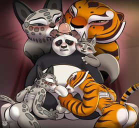 4_fingers anthro anthro_on_anthro anthro_penetrated anthro_penetrating anthro_penetrating_anthro asian_clothing balls biped black_body black_eyebrows black_fur black_nose blue_eyes blush brown_eyes brown_stripes butt butt_heart cheek_tuft chest_wraps claws clothed clothed/nude clothed_anthro clothed_female clothing collaborative collaborative_fellatio collaborative_oral collaborative_sex east_asian_clothing erection eyebrows eyes_closed facial_tuft fangs fellatio female female_penetrated finger_claws fingers fundoshi fur furgonomic_underwear furgonomics genitals glans glistening glistening_balls glistening_eyes glistening_genitalia green_eyes grey_body grey_fur grey_spots grey_tail group group_sex hand_on_penis humanoid_genitalia humanoid_penis interspecies japanese_clothing logo looking_at_viewer looking_down looking_down_at_partner male male/female male_anthro male_penetrating male_penetrating_female markings multicolored_penis multicolored_tail nude nude_anthro nude_male open_mouth open_smile oral oral_penetration orange_body orange_fur orange_tail overweight overweight_anthro overweight_male penetration penile penile_penetration penis pink_glans pink_penis pointy_ears red_eyes sex smile spots spotted_body spotted_fur spotted_markings spotted_tail striped_body striped_fur striped_markings striped_tail stripes tail tail_markings teeth text tongue tongue_out tuft two_tone_penis underwear whiskers white_balls white_body white_clothing white_fundoshi white_fur white_penis white_tail white_underwear white_whiskers wraps yellow_sclera cozmowarrior dreamworks kung_fu_panda master_po_ping master_tigress song_(kung_fu_panda) zhen_(kung_fu_panda) bear canid canine corsac_fox felid fox giant_panda mammal pantherine snow_leopard tiger true_fox 2026 absurd_res artist_logo artist_name digital_media_(artwork) hi_res