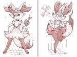 anthro blush breasts camel_toe clothed clothing embarrassed female looking_at_viewer panties solo underwear upskirt fullfolka nintendo pokemon braixen generation_6_pokemon pokemon_(species) hi_res traditional_media_(artwork)