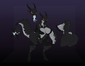 2_fingers 2_toes 3_fingers 4_arms 4_horns anthro arthropod_abdomen arthropod_abdomen_genitalia arthropod_abdomen_vulva big_breasts black_body black_exoskeleton bodily_fluids breasts claws countershading dripping exoskeleton feet female fingers genital_fluids genitals gradient_background grey_body horn mandibles multi_arm multi_horn multi_limb multi_tongue multicolored_body open_mouth purple_background red_eyes saliva saliva_drip saliva_on_tongue segmented_arms segmented_body segmented_legs segmented_tail simple_background solo spikes spikes_(anatomy) stinger stinger_tail tail thick_thighs toes tongue two_tone_body vaginal_fluid_drip vaginal_fluids vulva white_body white_countershading white_tongue artlegionary arthropod insect digital_drawing_(artwork) digital_media_(artwork) hi_res model_sheet