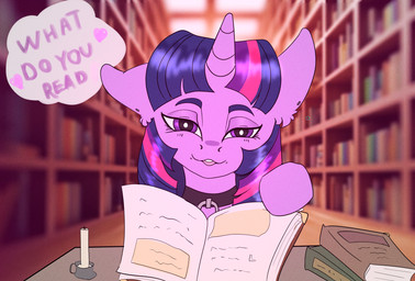 book choker female feral jewelry library looking_at_viewer necklace solo text heavenless friendship_is_magic hasbro my_little_pony twilight_sparkle_(mlp)
