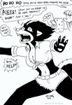 anthro belt bodily_fluids bottomwear breasts buckle cleavage clothed clothing disembodied_hand duo female midriff navel scared shirt shorts solo_focus tears teeth tied_shirt topwear tegerio zandar's_saga catherine_o'daisies mammal mephitid skunk monochrome