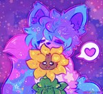 =w= ambiguous_gender anthro duo eyes_closed feral flower galaxy hair heart_symbol holding_object leaf messy_hair plant pleading_eyes space sparkles speech_bubble star sunflower conditional_dnp ikitsunyan firelight's_respite_(ikitsunyan) cake_(ikitsunyan) pupflower_(pupflower) canid canine canis domestic_dog fox mammal hi_res