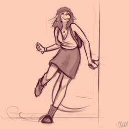 anthro backpack boots bottomwear bracelet breasts clothing ear_piercing ear_ring eyewear female footwear glasses hand_holding jewelry laces necklace piercing ring_piercing round_glasses running shoes skirt smile solo glopossum red_(glopossum) lizard reptile scalie 1:1 2023 hi_res sketch nonbinary_(lore)