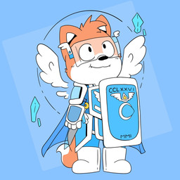 anthro armor blue_background blue_clothing clothing crystal eyewear fur glasses male melee_weapon orange_body orange_fur roman_numeral shield simple_background solo sword weapon wearing_glasses wings conditional_dnp scoty_doodlerz scott_james(scoty_doodlerz) canid canine fox mammal sentinel 1:1 hi_res