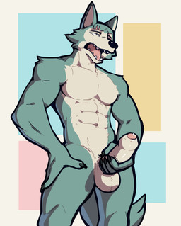 abs anthro balls bodily_fluids claws erection eyes_mostly_closed finger_claws fingers foreskin front_view fur genital_fluids genitals geometric_background glans grey_body grey_fur hand_on_hip holding_penis humanoid_genitalia humanoid_hands humanoid_penis leaking_precum looking_pleasured low-angle_view male muscular muscular_anthro muscular_male narrowed_eyes nude_anthro nude_male open_mouth pecs penis precum scar simple_background solo tail tan_body tan_fur jrjresq beastars legoshi_(beastars) canid canine canis mammal wolf colored hi_res portrait shaded three-quarter_portrait