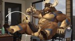 abs anthro balls biceps bodily_fluids cum ejaculation genital_fluids genitals hooves male male/male muscular muscular_anthro muscular_male pecs penis ransomone diffuse_moose deer mammal moose new_world_deer hi_res