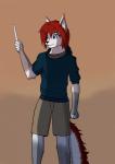 anthro blue_eyes clothed clothing fur hair male red_hair solo white_body white_fur mythicshade shade_anris canid canine mammal absurd_res hi_res