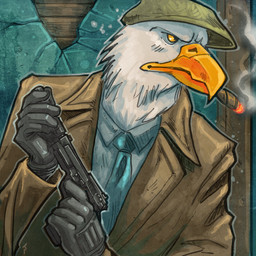 anthro beak cigar cigar_in_mouth cigar_smoke clothing gloves gun handwear hat headgear headwear leather leather_clothing leather_gloves leather_handwear male object_in_mouth ranged_weapon smoke smoking smoking_cigar solo suit weapon ashpond icono accipitrid accipitriform avian bald_eagle bird eagle sea_eagle 1:1 hi_res