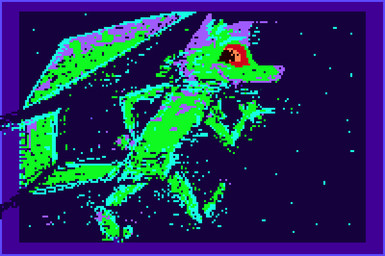 abstract_art ambiguous_gender anthro blue_border border fur green_body green_fur solo star surrealism demensa canid canine canis coyote mammal 2017 digital_media_(artwork) pixel_(artwork)
