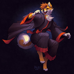 2014 4_toes 5_fingers abstract_background anthro barefoot canine claws falvie fist fox fur hair japanese japanese_clothing kimono male mammal open_mouth pawpads paws raised_arm raised_leg red_eyes shadow sharp_claws sharp_teeth shiny short_hair solo teeth toe_claws tongue
Rating: Safe
Score: 13
User: toh
Date: February 12, 2014