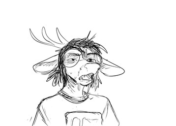anthro antlers eyewear glasses horn male solo stunned hladilnik marylin_(hladilnik) deer mammal 2025 black_and_white hi_res monochrome sketch