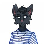 anonymous_artist anthro black_body black_fur blue_eyes clothed clothing domestic_cat felid feline felis fur hammer_and_sickle icon jewelry male mammal necklace pink_nose salem_morozov simple_background solo telnyashka white_background