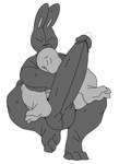 anthro big_penis duo genitals hug huge_penis hugging_another hugging_from_behind humanoid_genitalia humanoid_penis larger_male male male/male penis size_difference smaller_male boatboots gojo_(gojo_preto) gordon_(sailewder) lagomorph lizard mammal reptile scalie 2023 monochrome