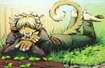 5_fingers 5_toes ambiguous_gender anthro barefoot black_pawpads dewclaw feet fingers grass looking_at_viewer pawpads paws plant smile soles solo tail toes neotheta felid feline hybrid mammal 2022 digital_media_(artwork) hi_res