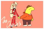 amber_sclera awkward_smile bow_tie charlie_dompler charlie_morningstar clothing crack_ship critter_(smiling_friends) demon female hand_holding hazbin_hotel hi_res hoodie humanoid male mysteryfanboy91 red_eyes smile smiling_friends topwear