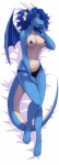 2013 4_toes anthro barefoot biped black_clothing black_panties black_underwear blue_body blue_hair blue_nipples blue_nose blue_skin breasts cinnamonhunter claws clothed clothing dakimakura dakimakura_design digitigrade dragon feet female finger_to_mouth hair hi_res hindpaw horn legs_together looking_at_viewer lying membrane_(anatomy) membranous_wings multicolored_body multicolored_skin mythological_creature mythological_scalie mythology navel nipples non-mammal_breasts non-mammal_nipples on_back panties paws pinup playful pose scalie seductive smile solo tail toes topless two_tone_body two_tone_skin underwear wings