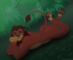 anthro anthrofied butt claws grass looking_at_viewer lying male on_front pawpads plant smile solo tail rahir disney the_lion_king kovu_(the_lion_king) felid lion mammal pantherine 6:5 hi_res