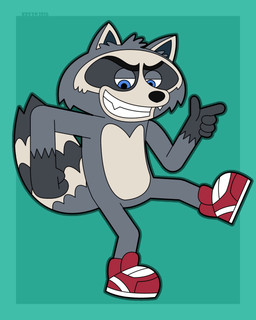 anthro blue_eyes clothing cocky countershading facial_markings finger_gun footwear footwear_only fur gesture gloves_(marking) grey_body grey_fur grin hand_gesture head_markings male markings mask_(marking) mostly_nude red_clothing red_footwear red_shoes ring_(marking) ringed_tail shoes shoes_only simple_background smile solo striped_markings striped_tail stripes tail tail_markings teal_background text kevyntherhino mating_season_(series) ray_(mating_season) mammal procyonid raccoon 2026 4:5 artist_name colored dated digital_drawing_(artwork) digital_media_(artwork) hi_res