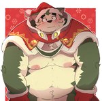 anthro belly big_belly black_nose blush christmas_clothing christmas_headwear clothing green_body hat headgear headwear holidays kemono male moobs nipples overweight overweight_male santa_hat solo dumdum christmas lifewonders live_a_hero mokdai canid canine canis domestic_dog mammal 2022 absurd_res hi_res