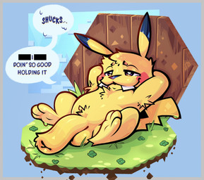 3_toes animal_genitalia armpit_hair balls big_sheath big_teeth bodily_fluids body_hair brown_eyes buckteeth censored_text chest_tuft cloud dialogue dirt emanata eyebrows facial_markings feet floppy_penis fur genitals grass half-closed_eyes hands_behind_head head_markings head_tuft huge_sheath hyper hyper_genitalia hyper_sheath leaning_on_wall long_sheath lounging lying lying_on_ground male markings narrowed_eyes nude on_back on_ground outside paws penis plant pubes public public_nudity raised_arms raised_eyebrows relaxing rock shameless sheath sky slightly_chubby smile snaggle_teeth solo speech_bubble sweat sweatdrop teeth text toes tooth_gap tuft two_tone_paws wall_(structure) wood wood_wall yellow_body yellow_fur spooky_dune game_freak nintendo pokemon fan_character sheriff_macaroni generation_1_pokemon mammal pikachu pokemon_(species) rodent english_text hi_res signature