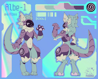 anthro food fruit machine male pawpads paws peach_(fruit) plant protogen_armor protogen_visor solo flightov albe-1_(character) protogen hi_res model_sheet