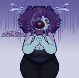 anal_request anthro begging bodily_fluids clown clown_nose dialogue female humor oral_request requesting rimming_request sex_request sharp_teeth solo tears teeth cotard coco_(cotard) canid canine canis domestic_dog mammal hi_res meme